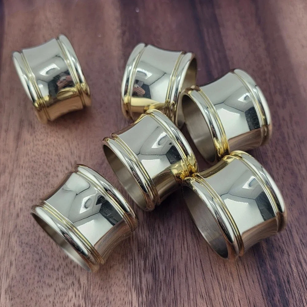 VTG Set 6  brass gold tone Napkin Rings Table Decor place setting Dinner Party